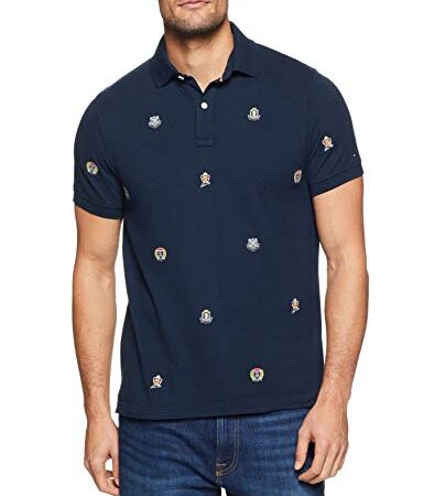 Tommy Hilfiger Polo Slim Embroidery Homme (L, Bleu)