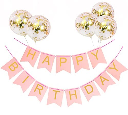 VCOSTORE Joyeux anniversaire bannière ensemble d'anniversaire, avec des ballons en latex de confettis et une lettre en or brillant guirlande joyeux anniversaire, parfait pour les décorations de fête