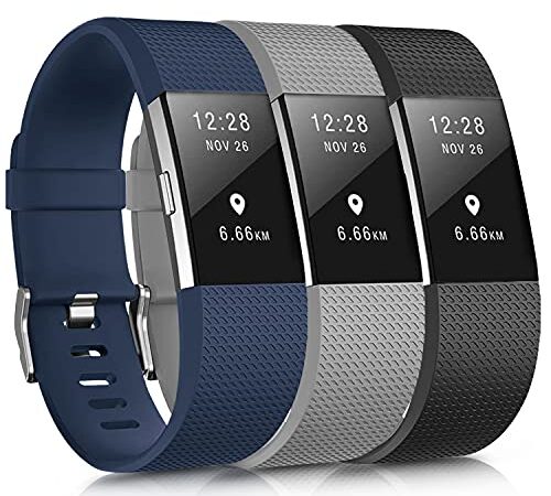 AK 3 Pezzi Cinturino Compatibile per Fitbit Charge 2 Cinturino da Regolabile Sport di Ricambio per Fitbit Charge 2, Cinturino per Donna e Uomo (L, APACK)