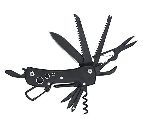 Amazon Basics - Coltello multiuso tascabile 15 in 1 in acciaio inossidabile, con blocco di sicurezza e custodia in nylon