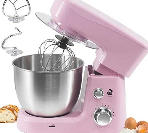 Bakaji Impastatrice Planetaria Potenza 800W con Ciotola in Acciaio Inox da 4 LT Impastatore Robot da Cucina 6 Velocità 3 Ganci Impasto Inclusi per Impastare Sbattere Montare (Rosa)