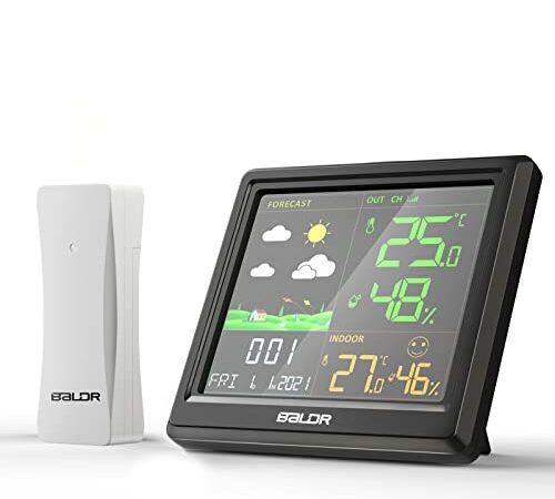 BALDR Stazione Meteo Meteorologica Wireless Con Sensori Esterni Professionali Termometro Igrometro Sveglia Con Schermo a Colori per Visualizzare Meteo, Ora, Data, Temperatura, Umidità, Temperatura