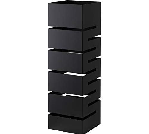 Baroni Home Portaombrelli Design Moderno Porta Ombrelli in Metallo Nero Geometrico con 2 Gancini e Vaschetta Scolapioggia Rimovibile 15,5X15,5X49 cm