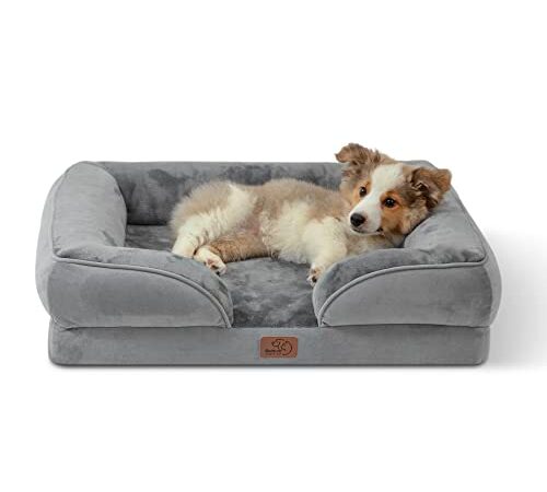 Bedsure Letto per Cani Grande 71x58x18cm - Divano per Cani Taglia Grande in Uovo Foam, Colore Grigio, Cuscino per Cani Sfoderabile e Lavabile