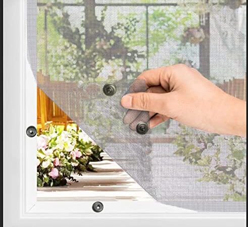 BKSAI Zanzariera per finestra, magnetica, 5 minuti, montaggio a bottoni, senza foratura, zanzariera per lucernario, zanzariera, zanzariera per tutte le finestre, interni ed esterni, 130 x 150 cm