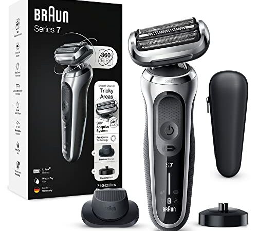 Braun Series 7 71-S4200cs Rasoio Elettrico Uomo Con Accessorio Rifinitore Di Precisione EasyClick, Base Di Ricarica, 360° Flex, Wet&Dry Ricaricabile, Rasoio A Lamina Senza Fili, Argento