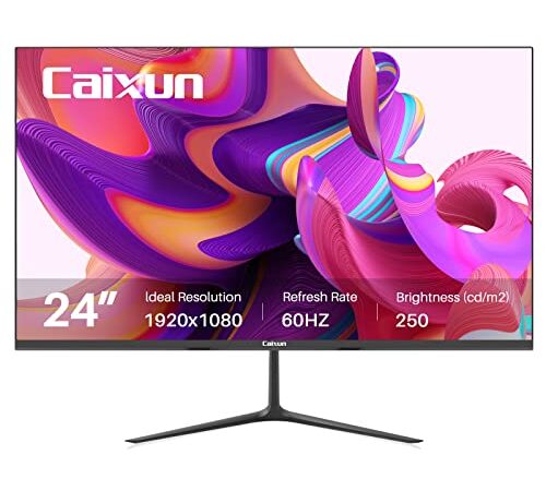 Caixun Monitor 24 Pollici (60 cm), Full HD, 60 Hz, Tiltable, Senza Cornice, con 2 Altoparlanti, HDMI 1.4, VGA, Comfort per gli Occhi, Modello CM24X2