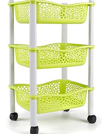 Carrello portaoggetti da cucina con cestelli e ruote Portafrutta per frutta e verdura - In plastica resistente - Verde