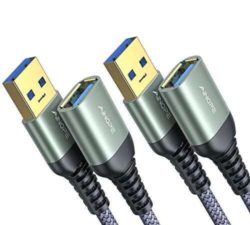 Cavo prolunga USB 3.0 maschio A-femmina A (2 Pack, 2M), 5Gbps Nylon prolunga Cavo USB 2 Metri per Chiavetta USB, Hub USB, Lettore di schede, Tastiera, Stampante, Scanner, Fotocamera