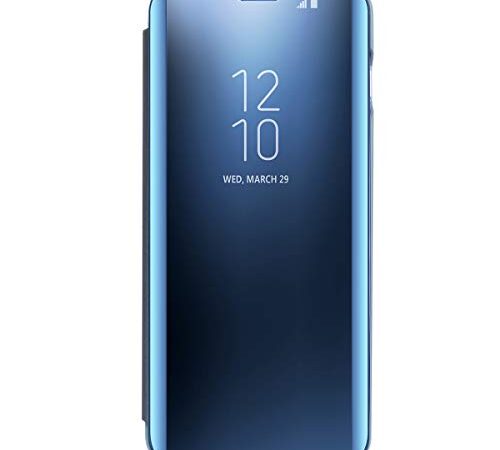 Custodia Galaxy S10 Plus Cover Specchio Case Clear View Standing Mirror Flip Case Galaxy S10 Plus Custodia con Flip Shell Anti-Scratch Protective Cover (Blu)