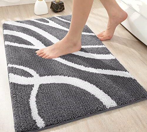 DEXI Tappetino da Bagno Antiscivolo,Tappeto Bagno in Microfibra,Morbido,Assorbenti d'Acqua,Lavabili in Lavatrice(40 x 60 cm,Grigio Scuro)