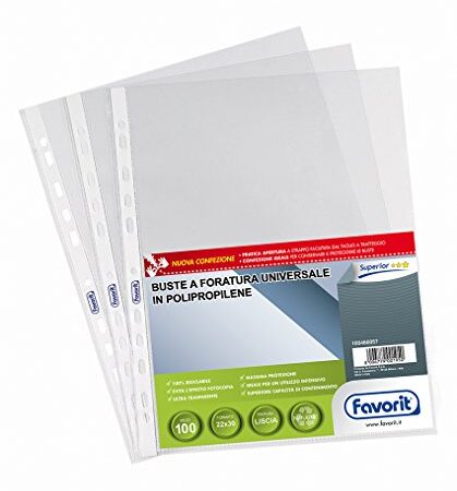 Favorit Buste Perforate, Lucide, Alto Spessore, 22 x 30 cm, 100 Pezzi, Trasparenti