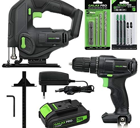 GALAX PRO Seghetto Alternativo a Batteria, Trapano a Batteria, Pacco Batteria 1,3Ah con Caricatore, Fai-da-te Kit di Utensili Elettrici Senza Fili