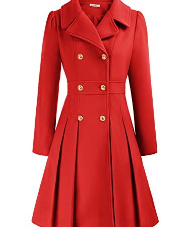 GRACE KARIN Cappotto in lana invernale da donna Doppiopetto Altalena Doppiopetto Trench Risvolto Autunno Giacca lunga calda S