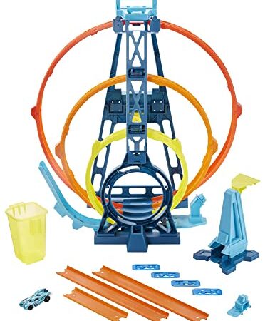 Hot Wheels- Track Builder, Playset Pista Triplo Loop, con Macchinina, Giocattolo per Bambini 4+ Anni, GYP65, Imballaggio Sostenibile