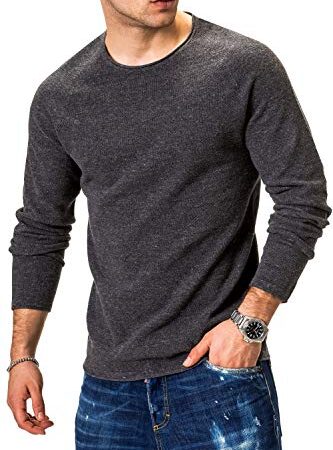 JACK & JONES Jjehill Knit Crew Neck Noos Felpa, Grigio (Dark Grey Melange Dark Grey Melange), Large Uomo