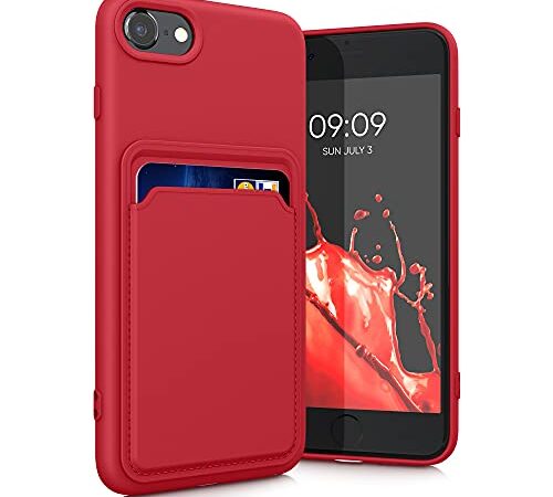 kwmobile Cover Compatibile con Apple iPhone SE (2022) / SE (2020) / 8/7 - Custodia in Silicone TPU con Slot Porta Carte - Back Case Cellulare - Rosso