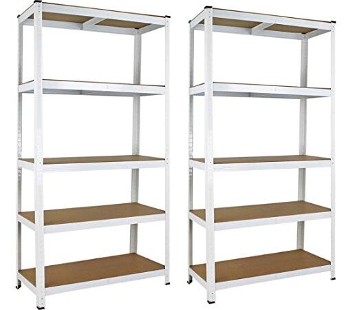 MBI - SCAFFALE METALLO 5 RIPIANI 180x90x40CM scaffali in metallo per garage profilo in ferro scaffale legno scaffale metallico garage scaffale metallo garage (2, Bianco)