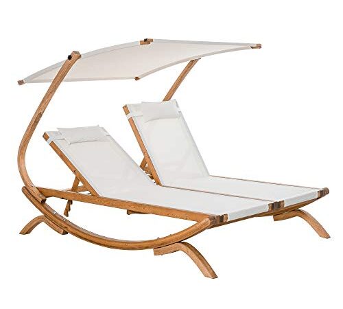 Outsunny Sdraio da Giardino 2 Posti con Schienale Reclinabile 3 Livelli, Tetto e Cuscini, 210x155x175cm Beige