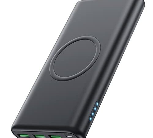 Power Bank Wireless 33800mah,【Ricarica Wireless QI 15W+Ricarica Rapida PD 25W+5 Uscite】AUDIDH Caricatore Portatile QC 4.0 Batteria Esterna Portatile con 2 Ingressi Caricabatterie per iPhone Huawei Ecc