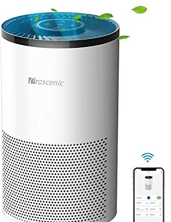 Proscenic A8 Purificatore d'Aria, Depuratore Air Smart con APP , CADR Fino a 220m³/h,55㎡,Filtro Ioni d'Argento Antibatterico & Antiallergico, Basso Rumore per Casa/Ufficio/Spazio Privato