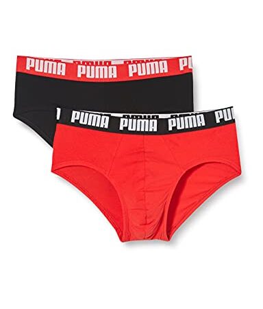 PUMA Basic Men's Briefs (2 Pack), Boxer Slip Uomo, Rosso Nero, M confezione da 2