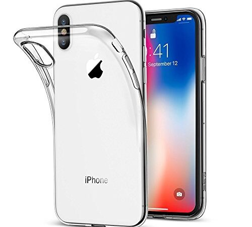 REY Cover in Gel TPU Trasparente per iPhone X - iPhone XS, Ultra Sottile 0,33 mm, Morbido Flessibile, Custodia Silicone