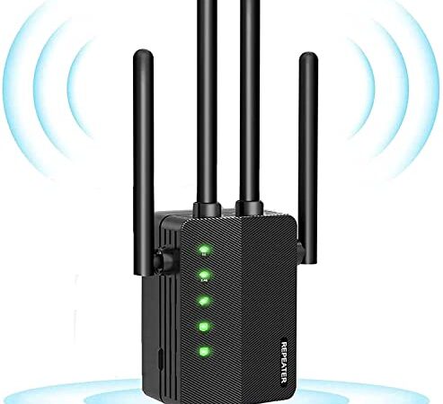 Ripetitore WiFi Wireless WiFi Extender 1200 Mbit/s, 5GHz Ripetitore Segnale WiFi Casa, Copertura Fino a 200 m², Porta Ethernet, 4 Antenne, Pulsante WPS modalità ,Ripetitore/Router/AP