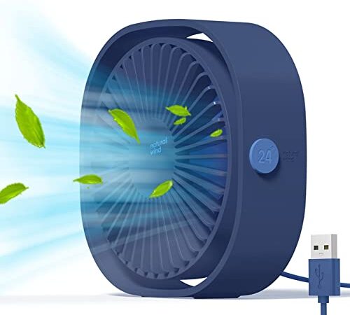 Simpeak Ventilatore USB, Mini Ventilatore da Tavolo Rotazione di 360° Portatile Fan con 3 Velocità per Ufficio Casa (Blu)