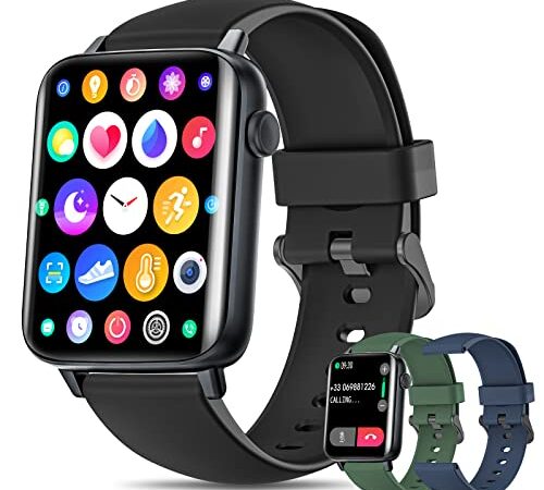 Smartwatch Uomo Chiamata Bluetooth e Risposta Vivavoce, Smart Watch da 1,7'' con 3 Cinturino, Orologio Fitness IP68 con Cardiofrequenzimetro, SpO2, Notifiche Messaggi Whatsapp per Android iOS Nero