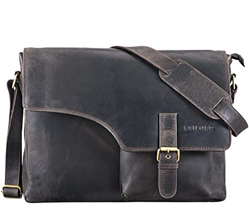 STILORD 'Valerian' Borsa messenger in pelle uomo Grande borsa a tracolla per università ufficio lavoro Portadocumenti Borsa per il computer portatile 15,6 pollici, Colore:marrone scuro