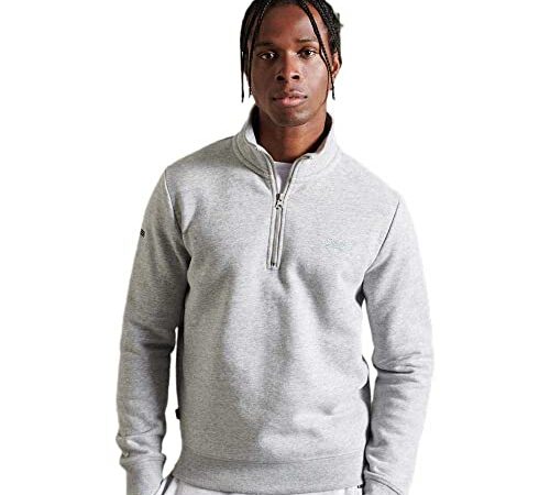 Superdry Vintage Logo Emb Zip Henley Felpa Uomo, Grigio (Athletic Grey Marl), Small