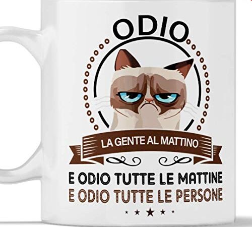 Tazze divertenti GATTO - Odio la gente al mattino. Il gadget regalo per la tazza con gatto più divertente