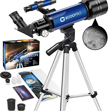 Telescopio per Principianti per Bambini, 70mm Professionale Telescopio Astronomico Portatile con Treppiede Regolabile&Oculare(K25&K10) per Osservare la Luna, Stelle, Paesaggio
