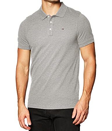 Tommy Jeans Organic Cotton Fine Pique Slim Polo, Lt Grey Htr, L Uomo