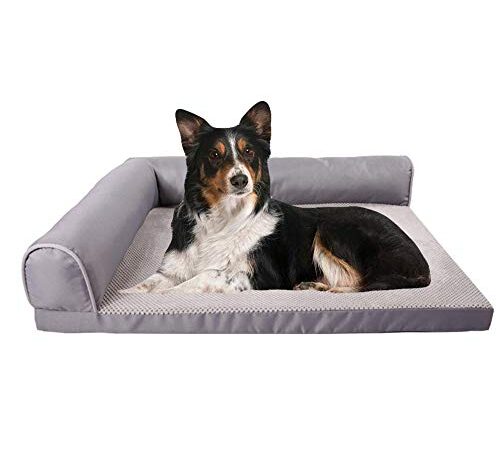 WEWE Orthopédique Lit pour Chiens Coussin D’Animal Familier,Grande Mousse à Mémoire Chenil Matelas Méridienne Couvercle Amovible pour Chiens Et Chats-Gris 89x68x20cm(35x27x8inch)