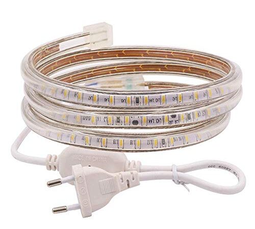XUNATA Striscia LED, 2m, Luce Bianco Caldo, 220V SMD 3014, 120 LEDs/m, IP67 Impermeabile, Flessibile Striscia a LED Moderno per Cucina Scala Soffitto Tetto
