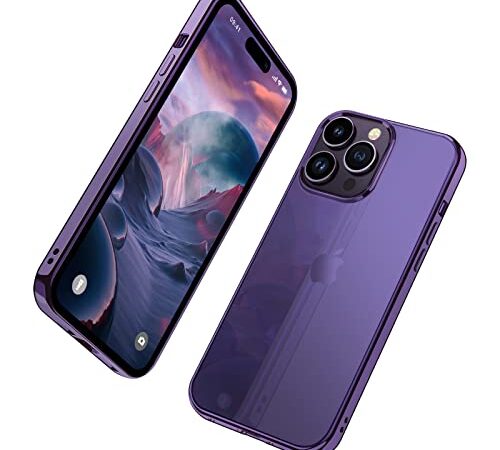 ZELAXY Custodia Compatibilità per iPhone 14 Pro Max 6.7' 2022 Placcatura trasparente Coque 14 Pro Max brillante classica Custodia rigida antiscivolo - Viola