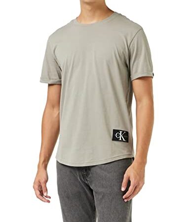 Calvin Klein Jeans Distintivo Turn Up Sleeve T-Shirt, Elephant Skin, L Uomo