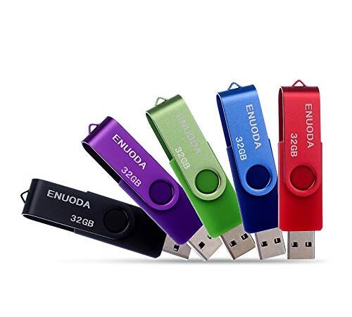 Chiavetta USB 32GB 5 Pezzi ENUODA Pennetta Girevole USB 2.0 Unità Memoria Flash per Archiviazione Dati con Luce LED (5 Multicolorato: Nero Blu Verde Viola Rosso)