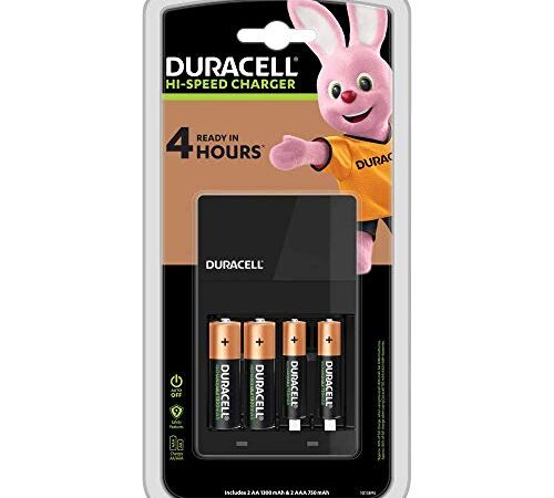 Duracell - Caricabatterie da 4 Ore, con incluse batterie ricaricabili, 2 AA + 2 AAA
