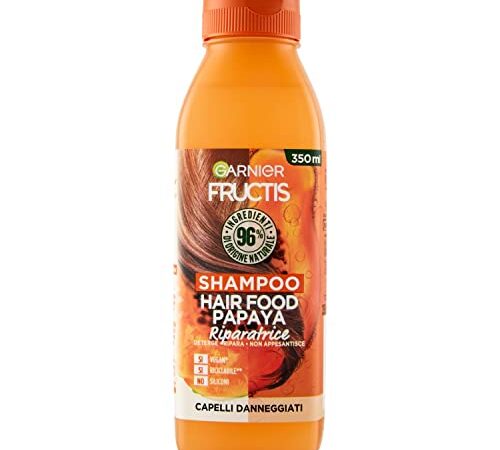 Garnier Fructis Hair Food Papaya Riparatrice, Shampoo per Capelli danneggiati, 96% di Ingredienti di Origine Naturale, Senza Siliconi
