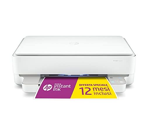 HP Envy 6022e All-in-One, Stampante Fotografica Multifunzione A4, 12 mesi di Instant Ink inclusi con HP+