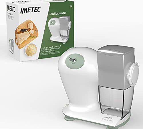 Imetec Grattugissima, grattuggia elettrica per formaggio, pane e frutta secca, Contenitore estraibile, coperchio salvafreschezza, 150 W, rullo in acciacio, accessori lavabili in lavastoviglie