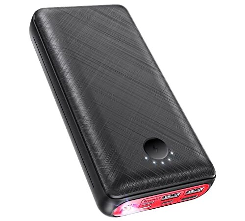 JIGA Power Bank, Caricatore Portatile da 30000mAh con 3 Uscite e 3 Ingressi, Powerbank per Telefono con Torcia, Caricabatterie Batteria Esterna USB-C ad Altissima Capacità for iPhone, Samsung,iPad ECC