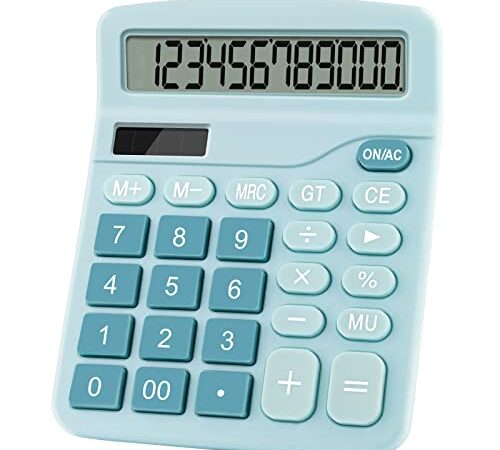 Juliyeh Grande calcolatrice da scrivania di base a doppia alimentazione a 12 cifre,Scrivania di base a doppia alimentazione a doppia alimentazione solare e batteria,scuola, casa e lavoro (colore blu)