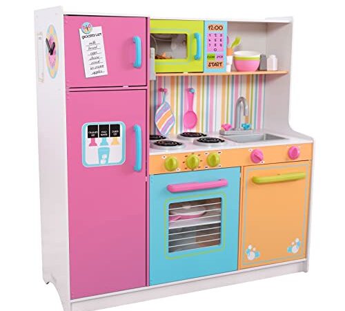 KidKraft 53100 Cucina giocattolo in legno per bambini Deluxe Big and Bright con telefonino e accessori di gioco inclusi-Colori vivaci, Multicolore