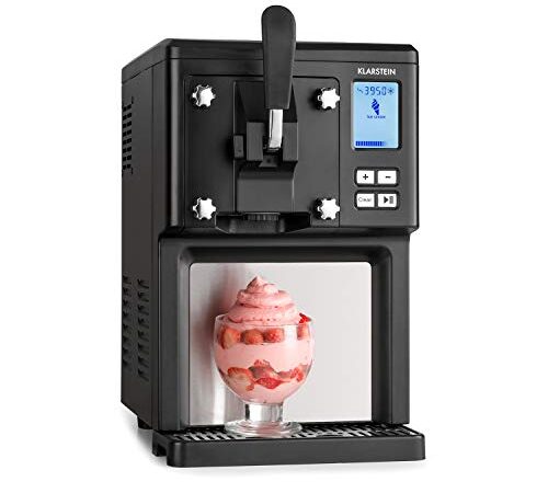 KLARSTEIN Sweet Sundae - Macchina per Gelato, Gelatiera, 1,5 L, Compressore Autoraffreddante, 200 W, Sistema di Erogazione, Mantenimento Temperatura per 3 h, Pulizia Automatica, Acciaio Inox, Nero