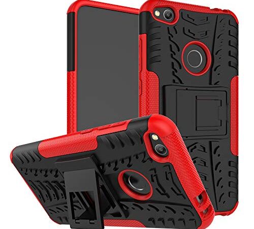 LFDZ Huawei P8 Lite 2017 Custodia, Resistente alle Cadute Armatura Robusta Custodia Shockproof Protective Case Cover per Huawei P8 Lite 2017 / Honor 8 Lite Smartphone,Rosso
