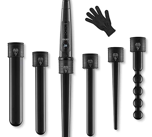 LOETAD Ferro Arricciacapelli 6 in 1 Professionale Ceramica con 6 Diametri Intercambiabili Diversi Schermo LED Temperatura Regolabile 80°C - 230°C